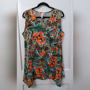 Cheetah Print/Orange Floral Tunic 1X Come N See